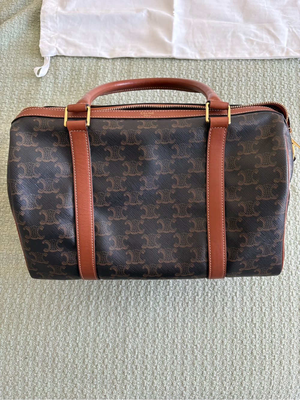 2019 Celine Boston Bag - Triomphe Canvas/Tan Calfskin